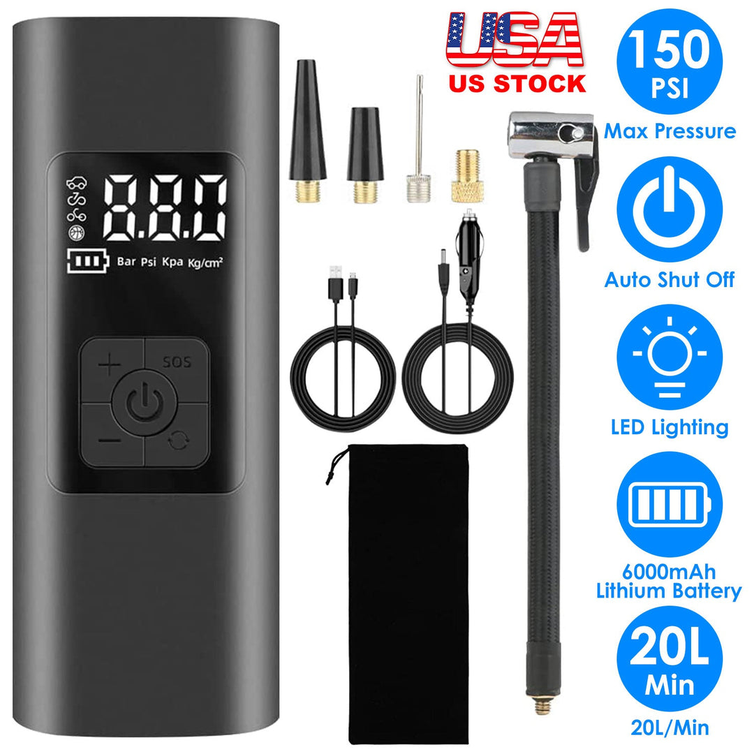 150PSI Cordless Car Tire Pump 6000mAh Rechargeable Tire Inflator Portable Air Compressor for Car Bike Motorcycle Ball