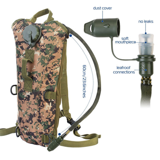 iMounTEK Tactical Hydration Pack 3L Water Bladder Adjustable Water Drink Backpack for Hiking Cycling Climbing Running