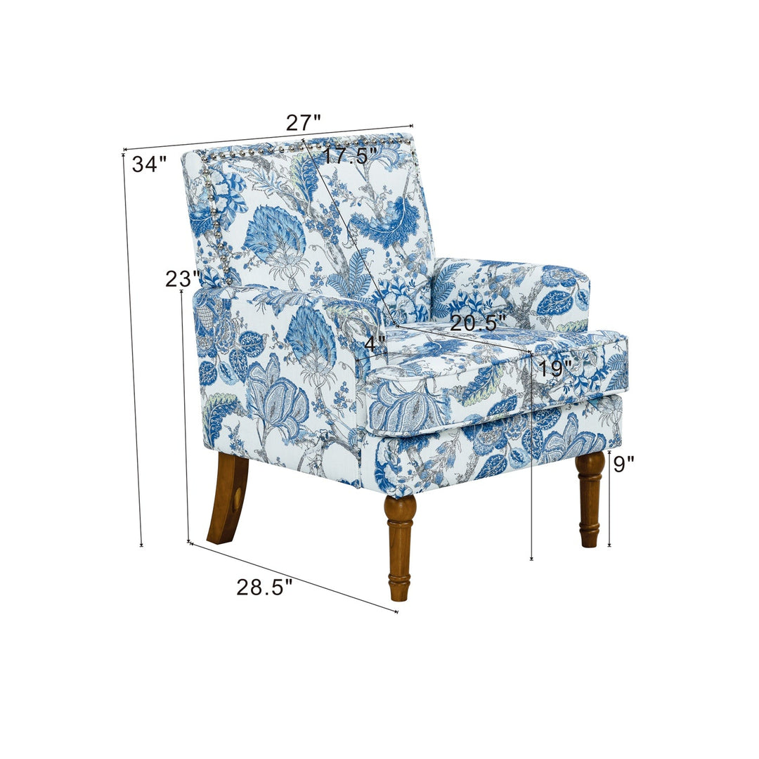 Floral Upholstered Accent Chair with Nailhead Trim