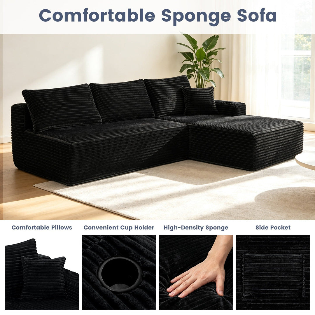 96" L-Shaped Sectional Sofa with Chaise in Plush Corduroy