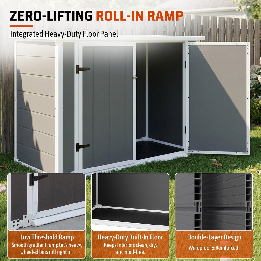 Resin Outdoor Storage Shed with Hydraulic Lid & Ramp 4.6x2.4 FT