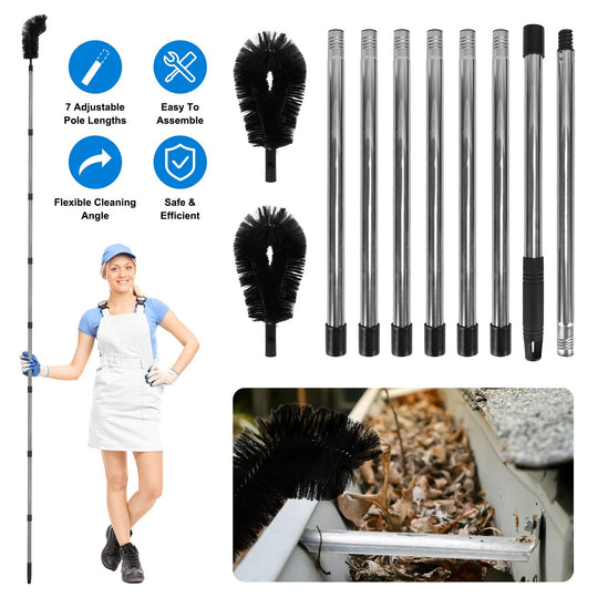 11.5FT Gutter Cleaning Brush With Telescoping Handle Rain Gutter Cleaner Extendable Gutter Cleaning Tool From The Ground with 2 Angled Brushes Anti-sl