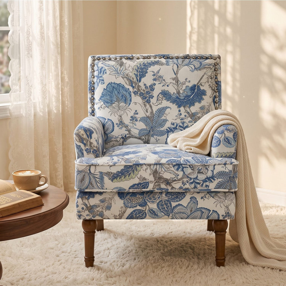 Floral Upholstered Accent Chair with Nailhead Trim