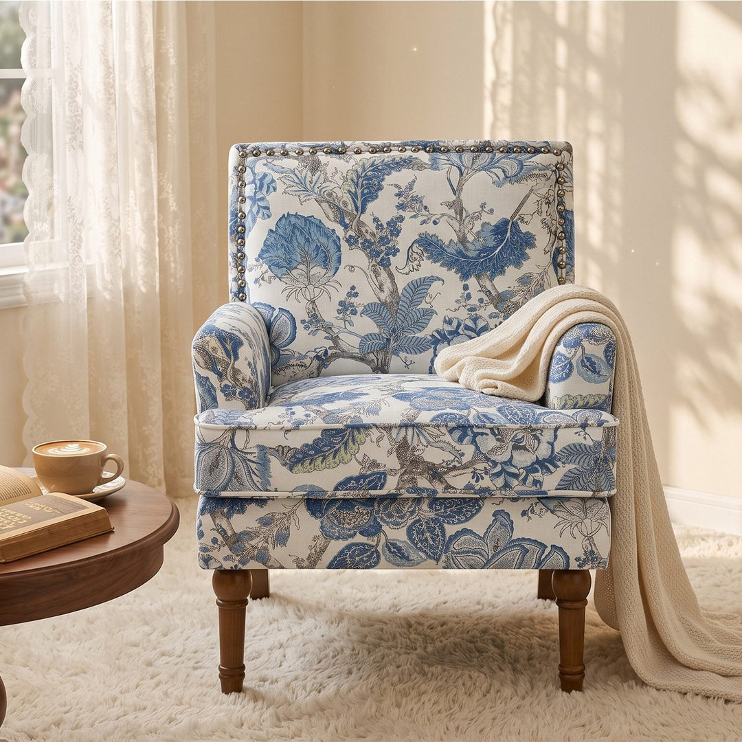 Floral Upholstered Accent Chair with Nailhead Trim