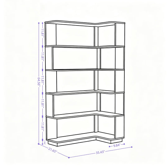 5-Tier L-Shaped Corner Bookshelf with 6 Open Shelves