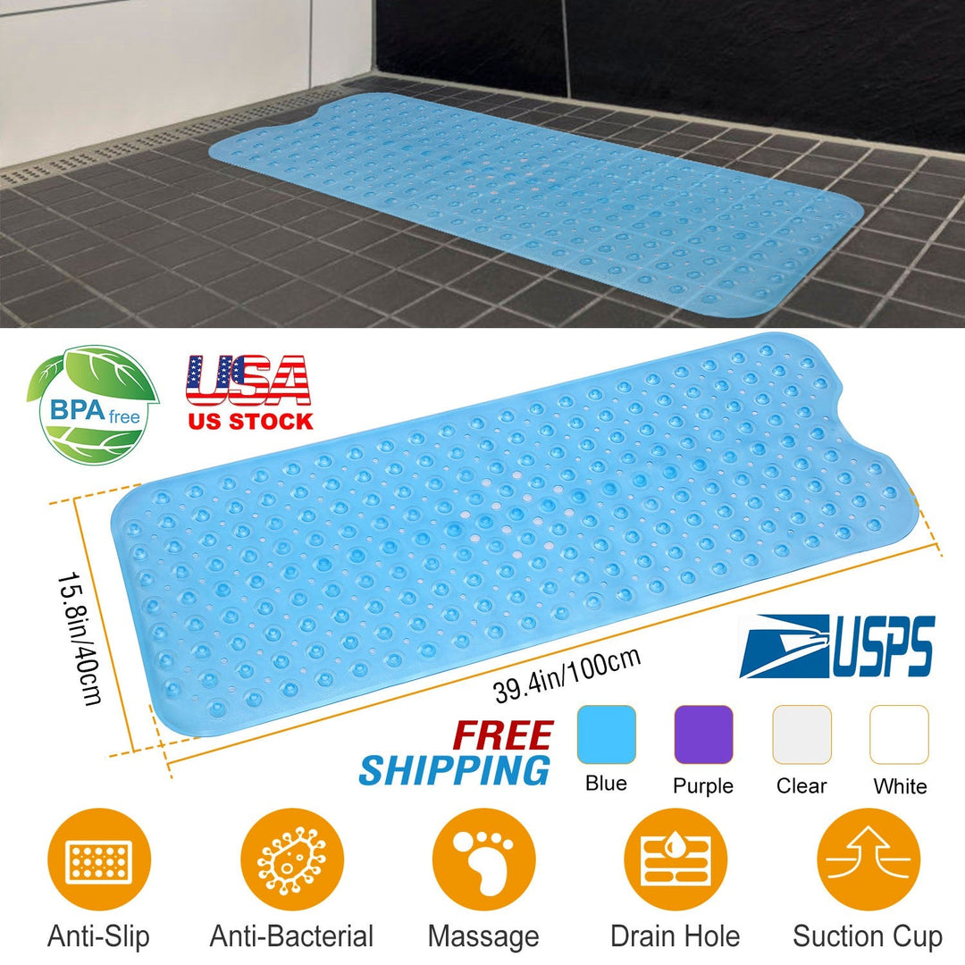 Bath Tub Mat Non-Slip Shower Mat BPA-Free Massage Anti-Bacterial with Suction Cups Washable for Bathroom Kitchen Pool