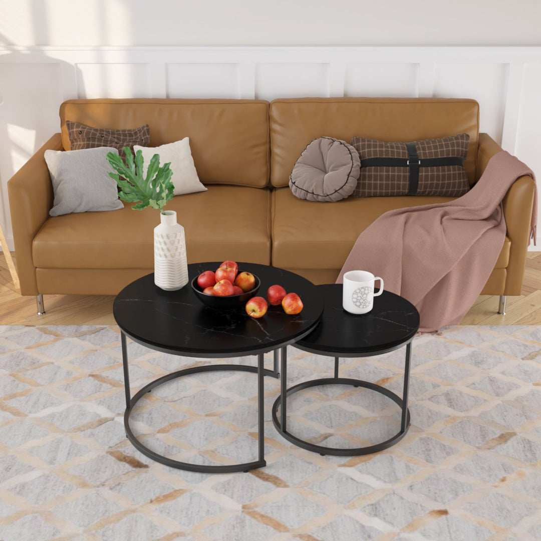 Nesting Coffee Table Set of 2 with Marble Pattern Tops