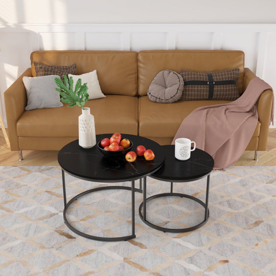 Nesting Coffee Table Set of 2 with Marble Pattern Tops