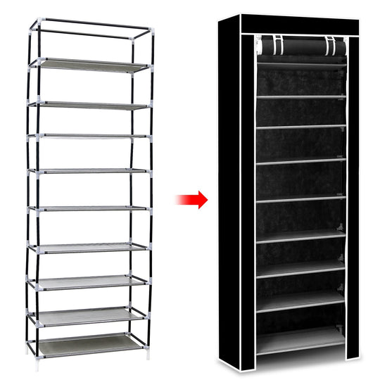 iMounTEK 10 Tiers DIY Shoe Cabinet Dustproof Easy Assemble Tidy Shoe Rack Non-Woven Fabric Holding 27 Pair Shoes Black