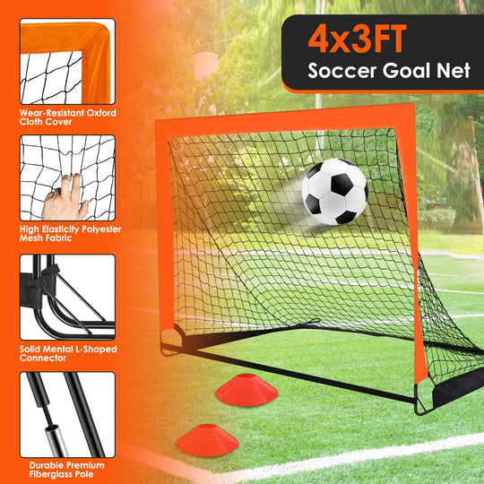 Kids Soccer Goal Training Equipment Set For Backyard Foldable 4x3FT Soccer Net Agility Ladder Inflatable Soccer Field Cones Portable Soccer Practice N