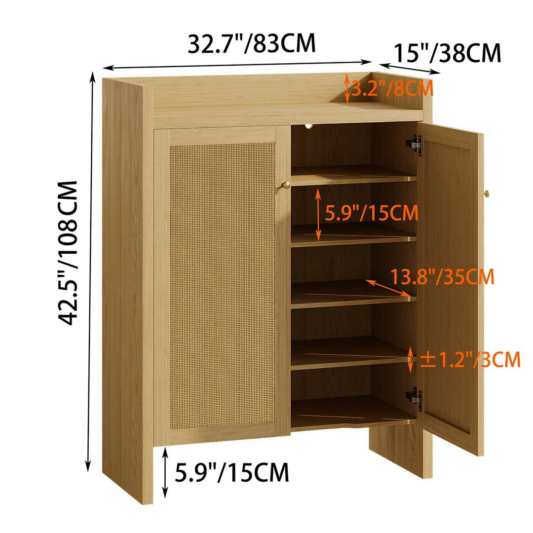Rattan Shoe Cabinet with Doors, 6-Tier Storage Organizer
