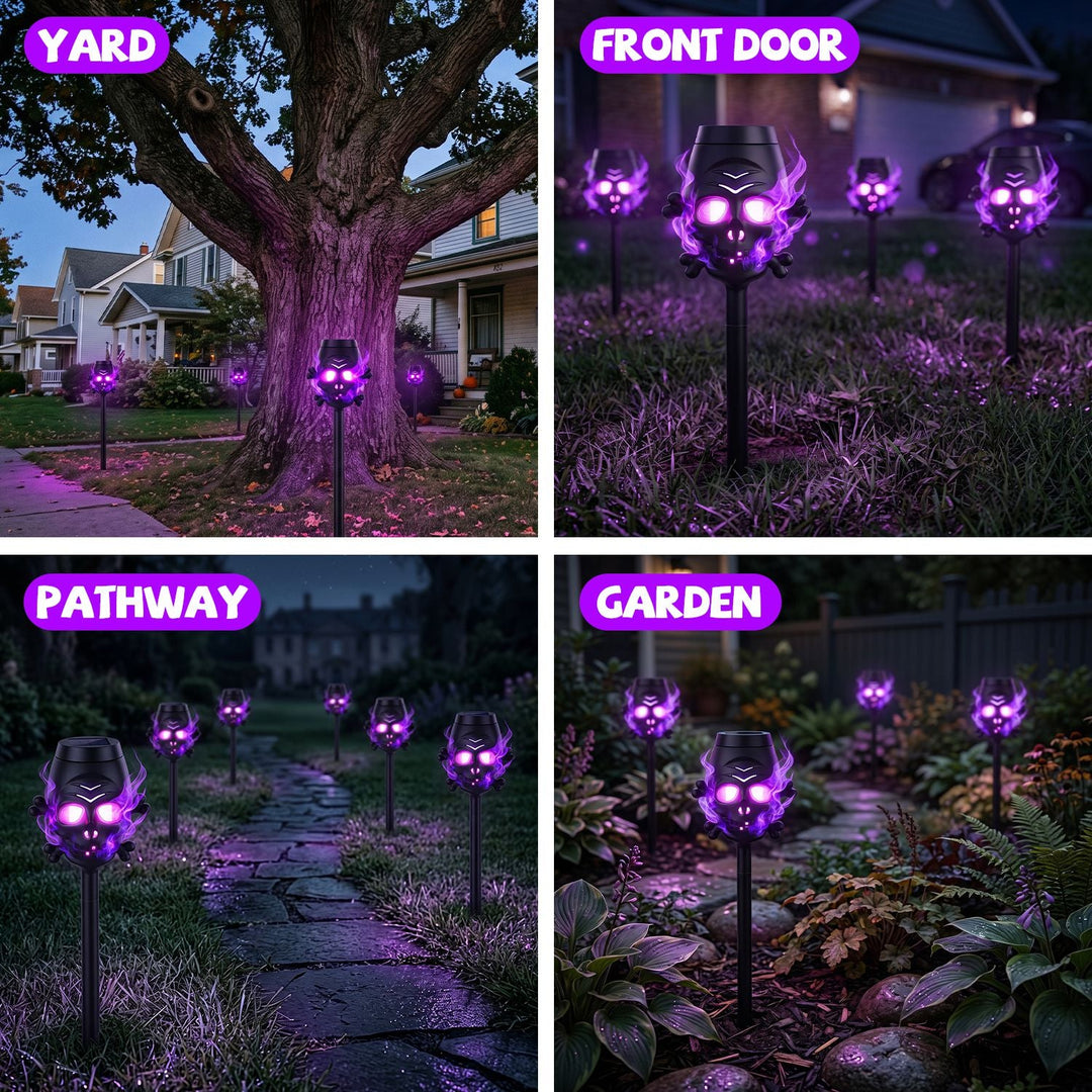 Solar Skull Torch Lights 4-Pack with Purple Flame Effect
