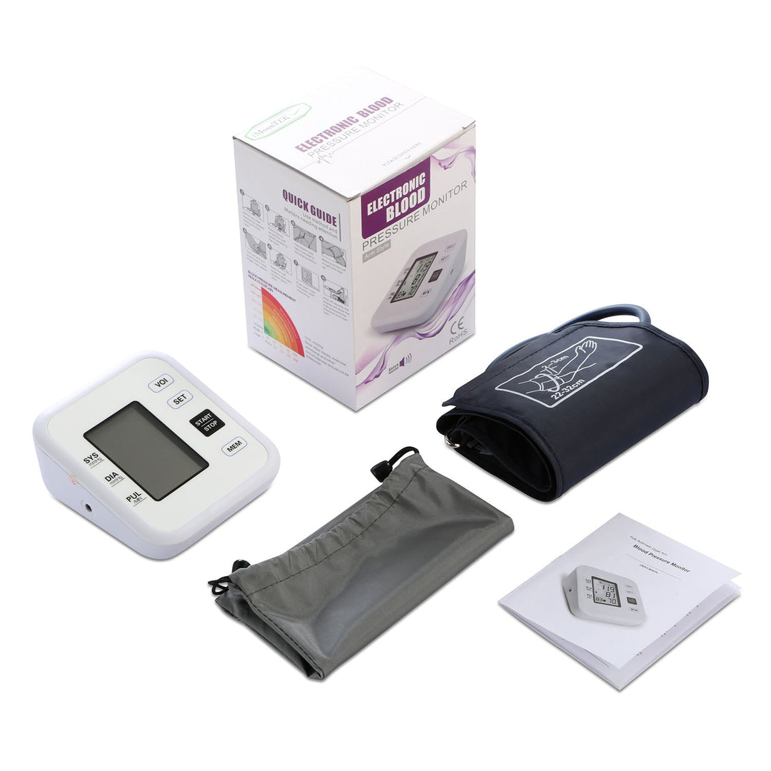 Arm Blood Pressure Monitor with Adjustable Cuff (8.7in-12.6in) Irregular Heartbeat Detector Voice Broadcast 2UsersÊ99 Memories LCD Display CE FDA Appr