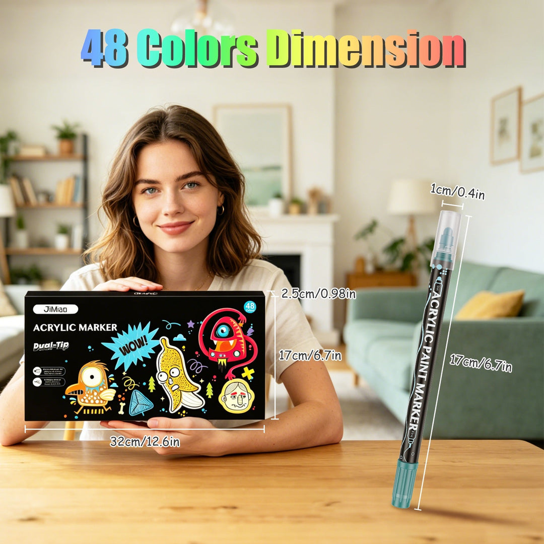 Dual Tip Acrylic Paint Markers Set - Water-Based & Quick-Dry