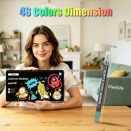 Dual Tip Acrylic Paint Markers Set - Water-Based & Quick-Dry