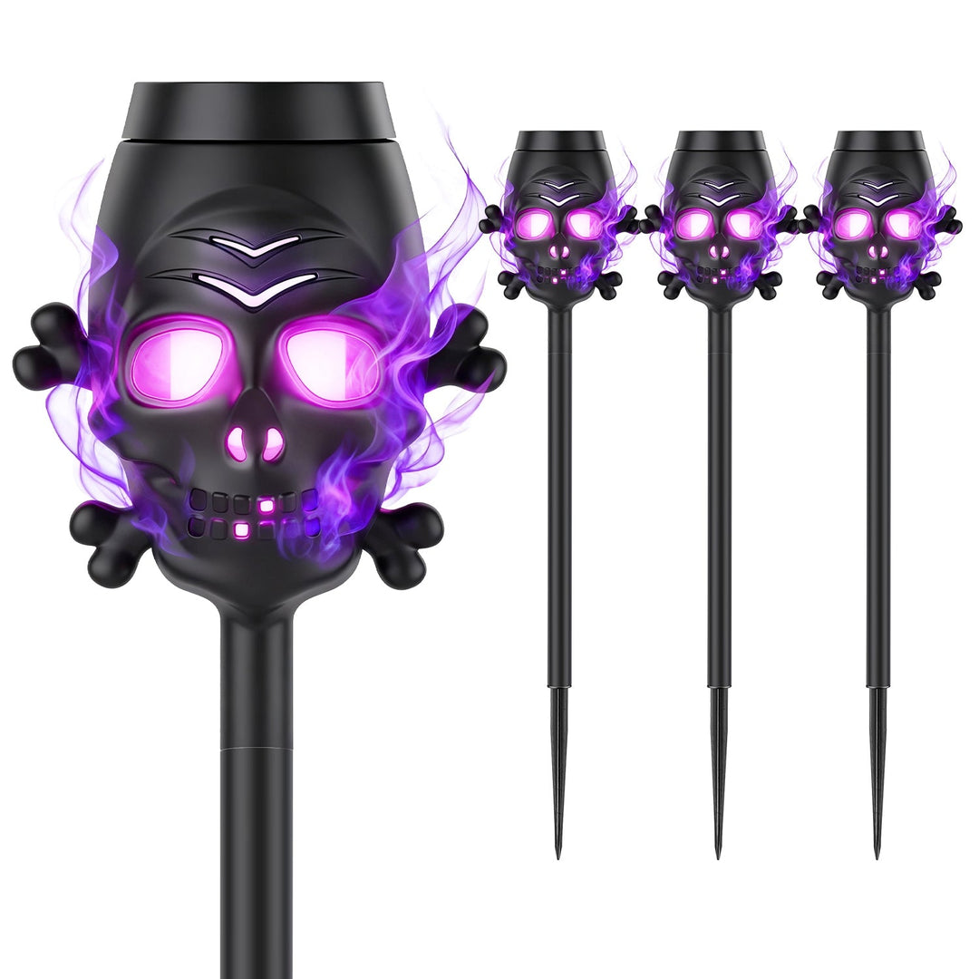 Solar Skull Torch Lights 4-Pack with Purple Flame Effect