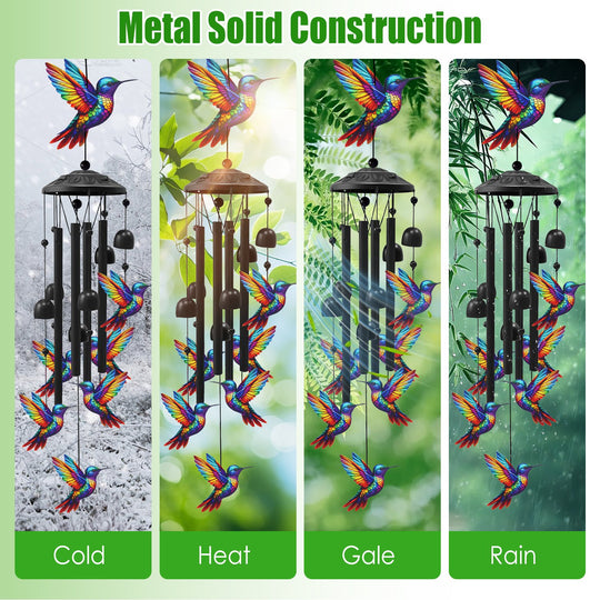 Metal Wind Chimes with Aluminum Tubes - Butterfly & Hummingbird