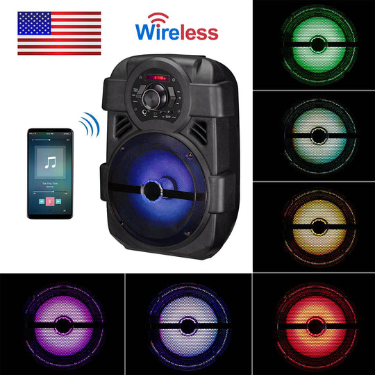 KOCASO Wireless Speaker Portable PA Karaoke System with 8" Subwoofer Sound System Wired Microphone w/ DJ Lights FM Remote Control