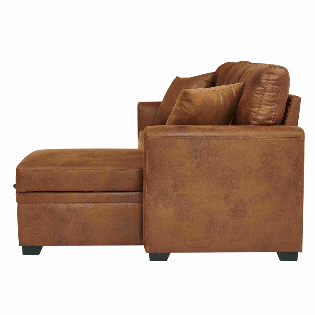 Sleeper Sofa with Pull-Out Bed, L-Shaped Sectional Couch with Reversible Chaise and Storage, Foil Fabric Upholstered Sof