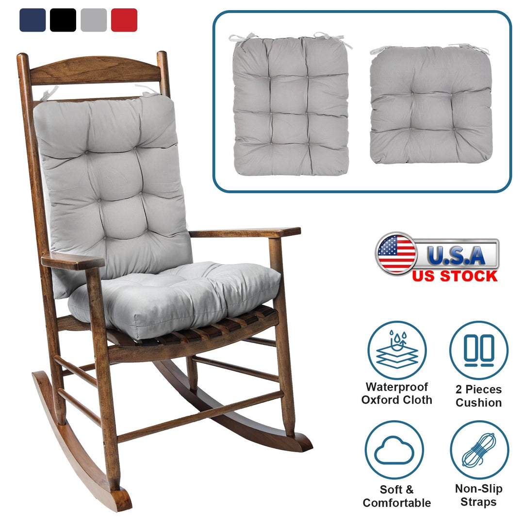 2Pcs Waterproof Rocking Chair Cushion Upper And Lower Back And Seat Sets with Non-Slip Ties Oxford Cloth Surface Polyester Filling Comfortable for Ind