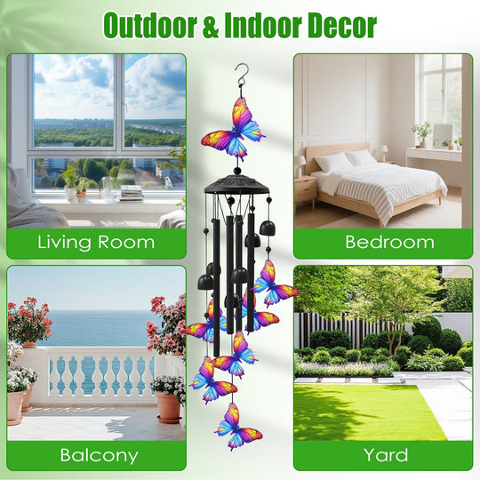 Metal Wind Chimes with Aluminum Tubes - Butterfly & Hummingbird