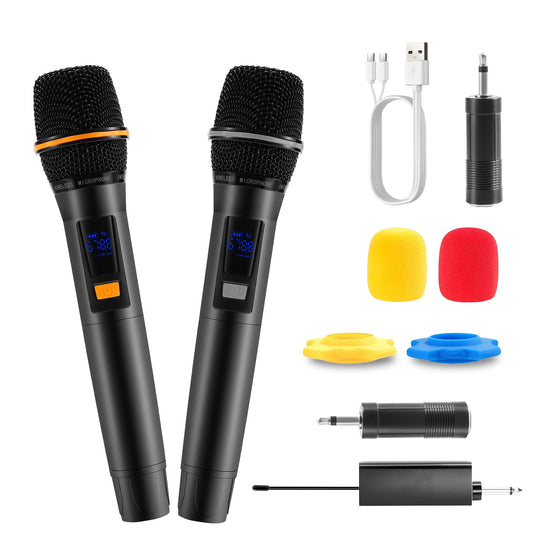 UHF Rechargeable Wireless Microphones | Metal Handheld Mics with 262FT Range
