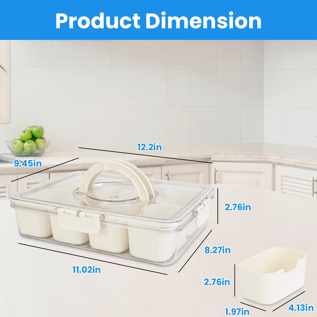 2Pcs Divided Serving Tray 8 Compartments Snack Box Charcuterie Container Clear Snack Platter Organizer Storage Box with Lid Handle for Candy Nuts Cook