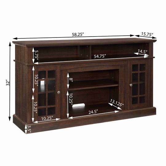Classic 58" TV Stand with Glass Door Cabinets & Adjustable Shelves, Media Entertainment Center for TVs up to 65", Living