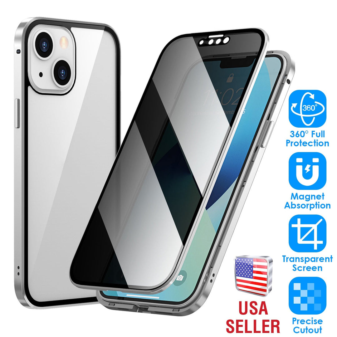 Privacy Magnetic Phone Case 360¡ Full Protection Anti Spy Phone Cover Double Sided Tempered Glass Magnet Absorption Fit for IOS Phone 12 Pro