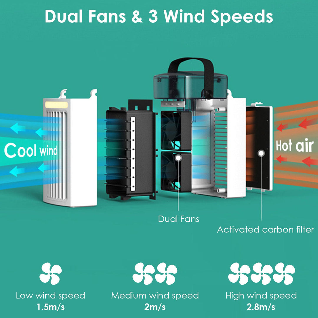 4 In 1 Portable Air Conditioner Fan Evaporative Air Cooler Water Mist Cooling Fan for Desktop 3 Speeds Nightlight