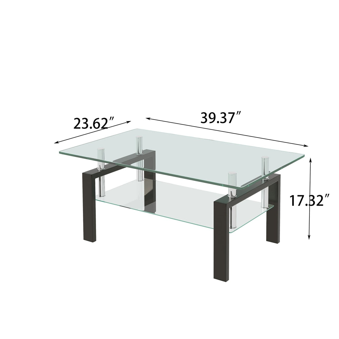 Tempered Glass Coffee Table with 2-Layer Design