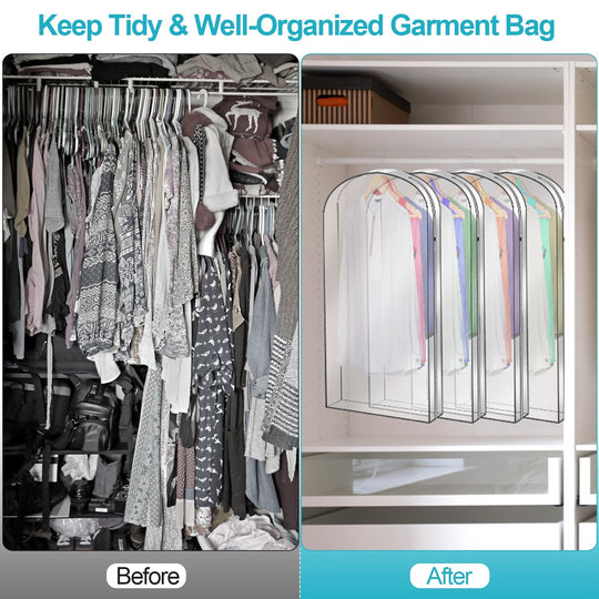 5 Pack 60In Garment Bag for Hanging Clothes Dustproof Waterproof Hanging Clothes Storage Bag Clear Transparent Suits Cover for Sweater Jacket Coat Dre