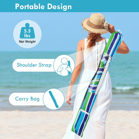 7.2 Feet Portable Outdoor Beach Umbrella with Sand Anchor and Tilt Mechanism