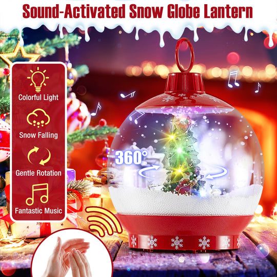 68 Inch Festive Musical Christmas Street Lamp Post with Snow Globe Lantern-Red