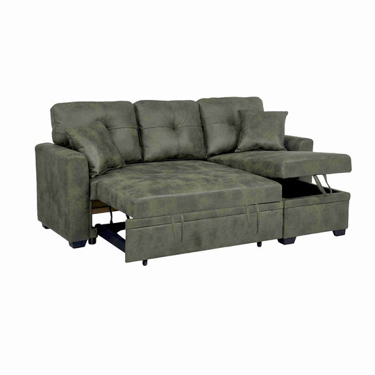 Sleeper Sofa with Pull-Out Bed, L-Shaped Sectional Couch with Reversible Chaise and Storage, Foil Fabric Upholstered Sof