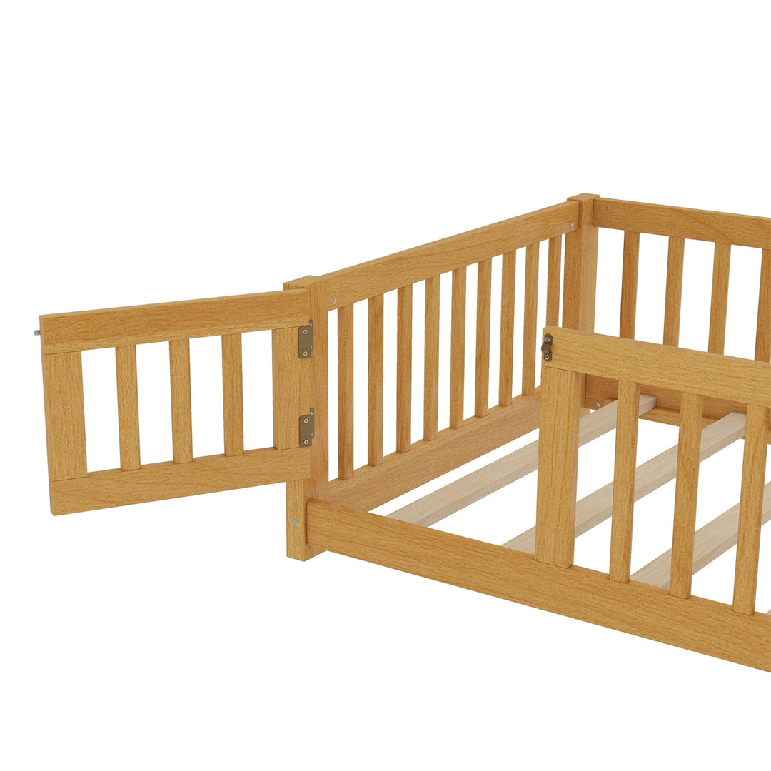 Montessori Floor Bed with Safety Guardrails - Pine Wood