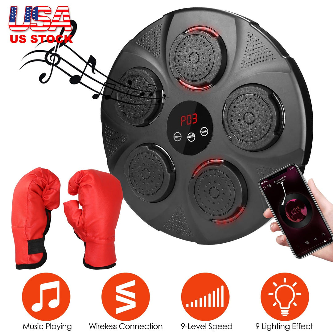Music Boxing Machine Electronic Wall Target Punching Pad LED Lighted Sandbag Boxing Training Machine Exercise Equipment with Kids Boxing Gloves