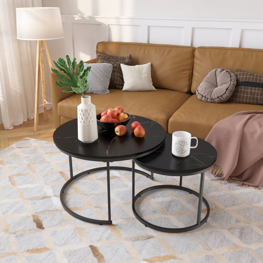 Nesting Coffee Table Set of 2 with Marble Pattern Tops