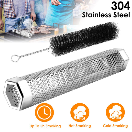Pellet Smoker Tube 12" Stainless Steel BBQ Grill Smoker Tube Pipe For Wood Chips Cold Hot Smoking