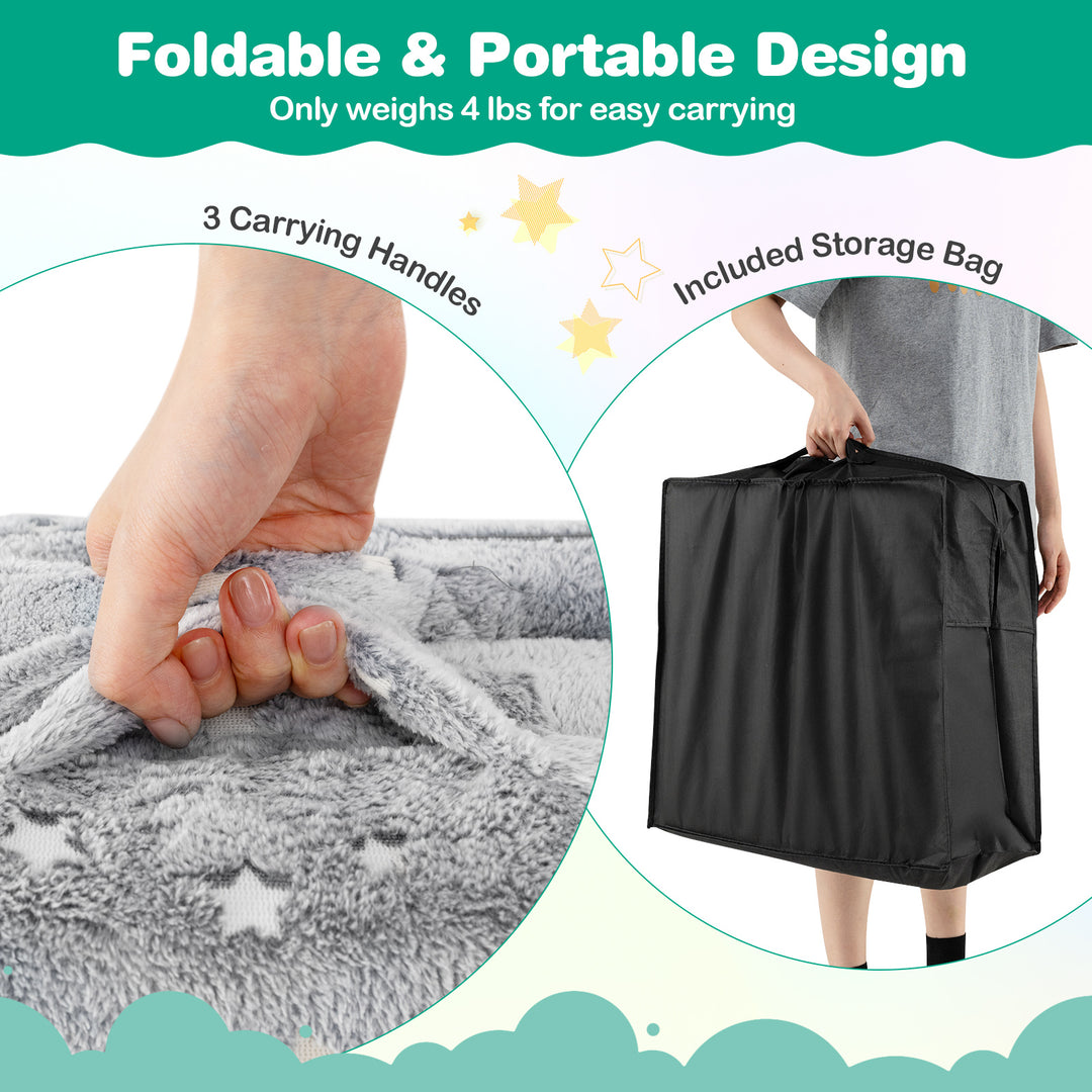 Foldable Floor Mattress for Kids with Washable Flannel Cover-Dark Gray