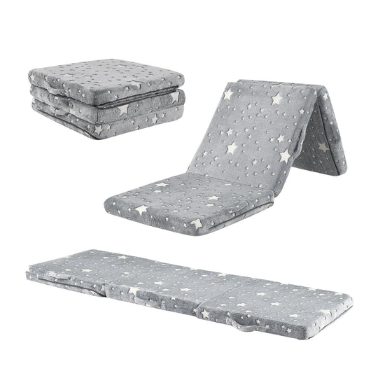 Foldable Floor Mattress for Kids with Washable Flannel Cover-Dark Gray