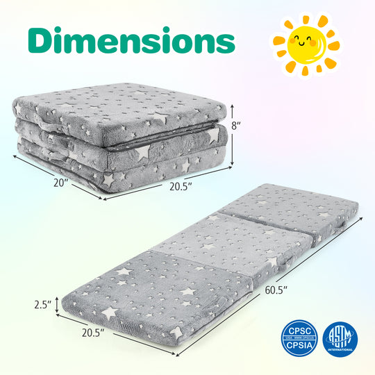 Foldable Floor Mattress for Kids with Washable Flannel Cover-Dark Gray