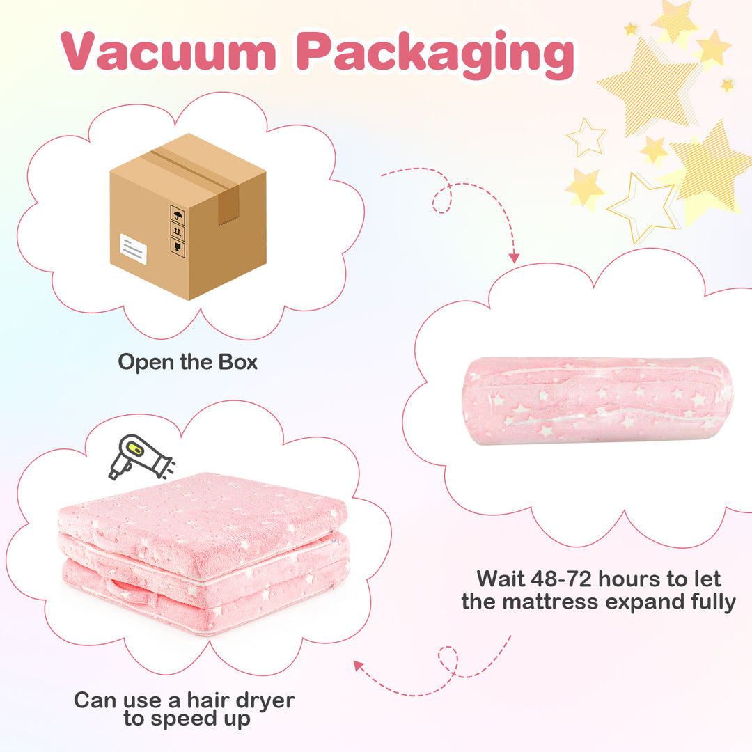 Foldable Floor Mattress for Kids with Washable Flannel Cover-Pink