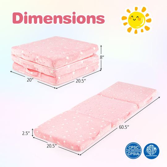 Foldable Floor Mattress for Kids with Washable Flannel Cover-Pink