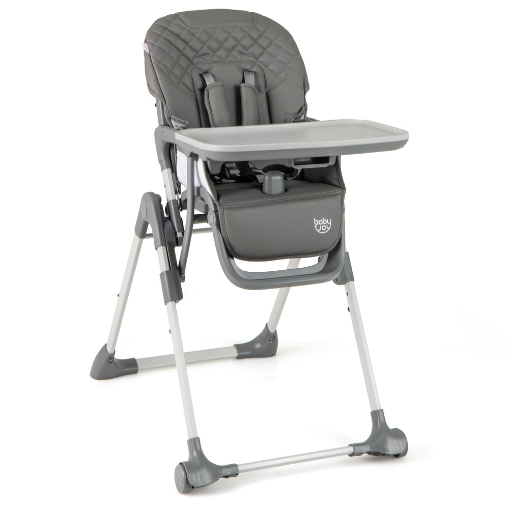 Foldable High Chair with Footrest and Detachable Tray-Gray
