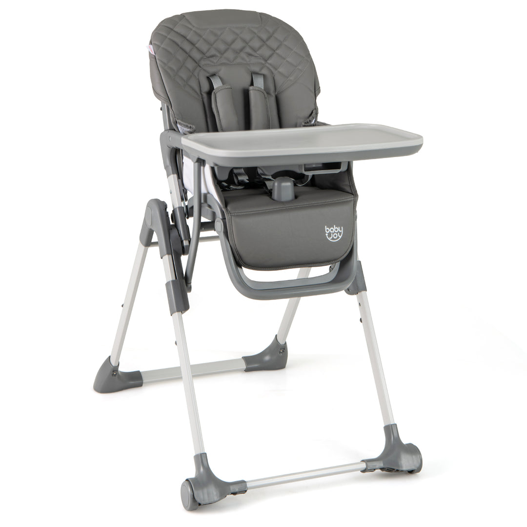 Foldable High Chair with Footrest and Detachable Tray-Gray