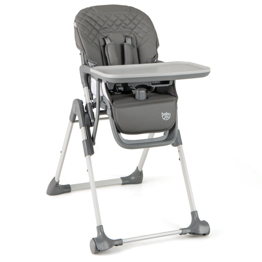 Foldable High Chair with Footrest and Detachable Tray-Gray