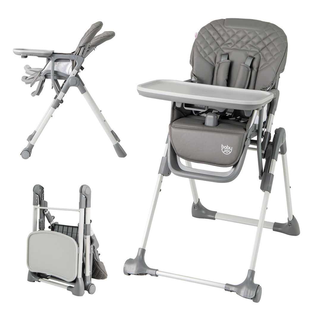 Foldable High Chair with Footrest and Detachable Tray-Gray