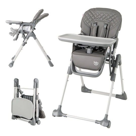 Foldable High Chair with Footrest and Detachable Tray-Gray
