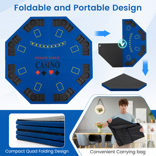 8-Player Foldable Poker Table Top with Carrying Bag-Blue
